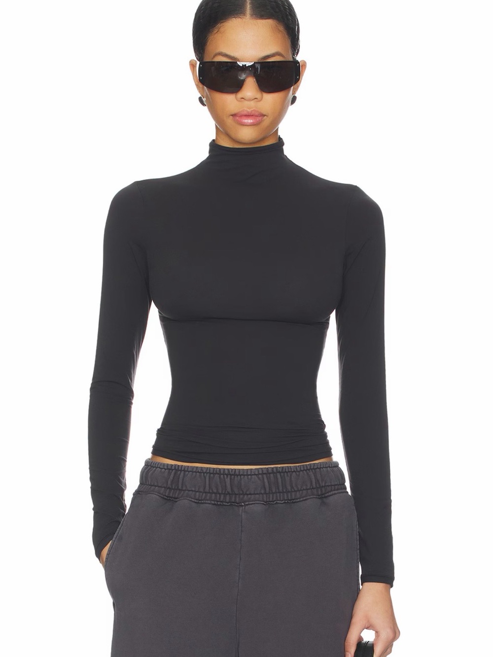 Skims Fits Everybody Turtleneck Top In Onyx Size M